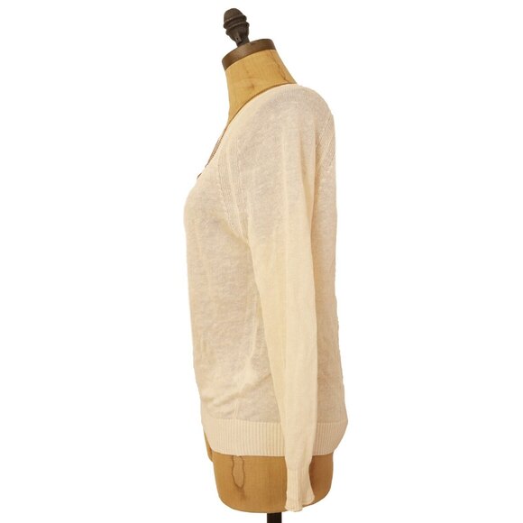 J Crew Summerweight Linen Blend Sweater Top Size XXS Crew Neck Ivory EUC B81 - Picture 4 of 5